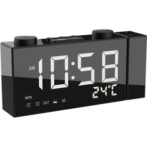 Digitale Projectie Wekker 2 Alarm Dimbare Klok FM Radio Thermometer Usb-poort Opladen Weer Kalender Tijd Projectie