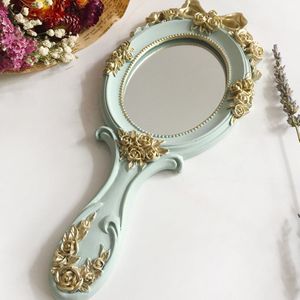 1 stks Leuke Houten Vintage Hand Spiegels Make-Up Spiegel Rechthoek Hand Hold Cosmetische Spiegel met Handvat voor