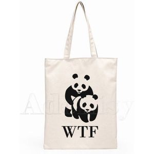 Wwf Goede Wtf Panda Comedy Grafische Canvas Schoudertas Vrouwelijke Harajuku Grappige Grote Capaciteit Eco Milieu Shopper Bag