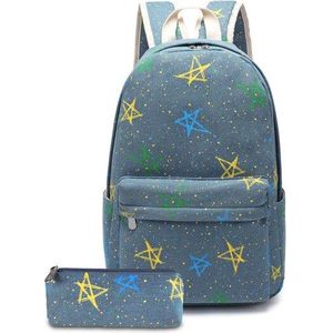 Mode Ster Afdrukken Canvas School Rugzak voor Tieners Meisjes Grote capaciteit waterdichte rugzak met Clutch mochila feminina