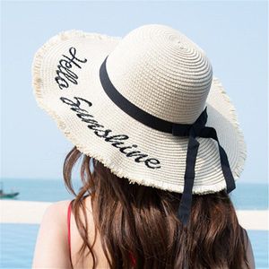 Weave Zon Hoeden Strooien Hoed Zwart Lint Tie Up Caps Voor Vrouwen Zomer Strand Outdoor DO2
