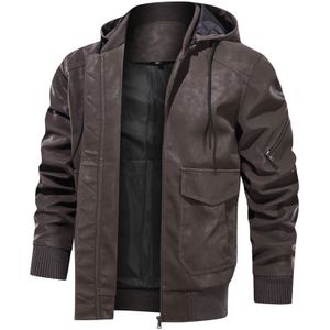 Mountainskin Mannen Hooded Pu Motorjacks Casual Winter Winddicht Leren Jas Mannelijke Kleding Eu Size MT143