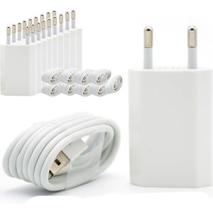10 Stks/partij Eu Plug Witte Kleur Muur Usb Charger Voor Iphone 8 Pin Opladen Kabel + Lader Adapter Voor Apple iphone 6 7 Plus 5S 5