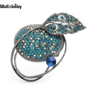 Wuli & Baby Volledige Rhinestone Geometrische Blad Broches Voor Vrouwen Blauw Goud Kleur Bloem Bruiloften Causale Broche Pins