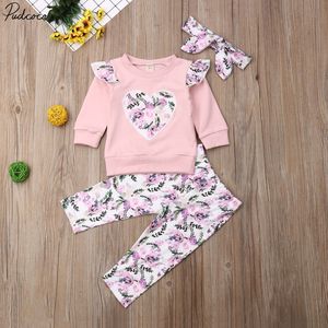 3 Stuks Peuter Infant Baby Meisjes Lange Mouw Tops Bloem Broek Leggings Outfit Set