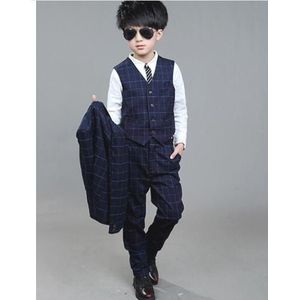 3 stuk pak Jongen blauw mode Kostuum herfst winterMariage Jongens Pakken voor Bruiloften Disfraces Infantiles Jongen Suits Formele