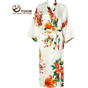 Owiter Lange Bloemen Gewaad Kimono Blush Pure Zijde Satijn Bloem Badjas Night Dress Bruiloft Gewaden Voor Bruidsmeisjes Bruid Nachtkleding