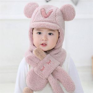 Kind Winter Warm Gehoorbescherming Hoed Sjaal Kinderen Cartoon Hoed Sjaals Meisje Jongen Baby Katoen Lnner Layer Comfortabele Cap 1-3T