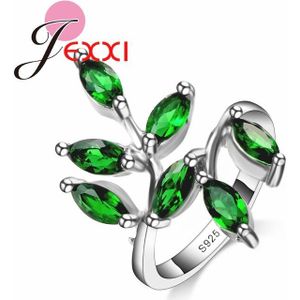 Grote Mooie 925 Sterling Zilveren Elegante Ringen Voor Vrouwen Met Groene Bladeren Cz Engagement Ring Sieraden Item