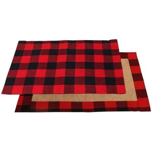 6Pcs Buffalo Plaid Placemats Rood En Zwart Buffalo Check Placemats, Omkeerbare Katoen Jute Kerst Placemats Voor Chr