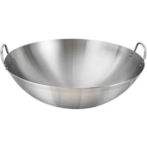 1Pc 30/32Cm Niet-Coating Rvs Woks Gas Fornuis Traditionele Handgemaakte Pot Enorme Handleiding Smeden wok Met Binaural