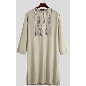 Incerun Mode Moslim Kleding Mannen Jubba Thobe Print Patchwork Lange Mouwen Gewaden Islamitische Arabische Kaftan Midden-oosten Abaya S-5XL