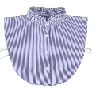 Vrouwen Ruches Valse Nep Stand Kraag Half Shirt Blouse Button Down Verticale Gestreepte Print Afneembare Dickey Crop Top