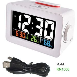 Kleurrijke LCD Tafel Digitale Smart Wekker met Temperatuur Thermometer Hygrometer Desktop Charger Klok Wake Snooze