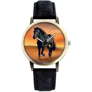 Klassieke Mode Paard Quartz Horloge Lederen Mannen Vrouwen Charm Armband Horloge relogio masculino