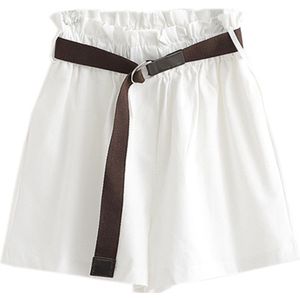 Koreaanse Eenvoudige Effen Zomer Shorts Met Riem Losse Hoge Taille Slanke Losse Groene Shorts Vrouwen Zwart Paperbag Shorts