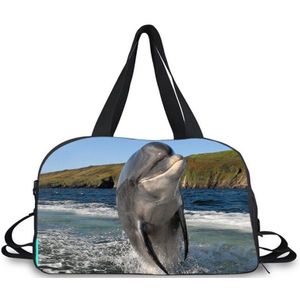 Canvas De dolfijnen reistas met schoenen compartiment grote weekend tas dans organizer tassen sporttas voor vrouwen en mannen