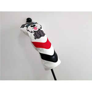 Mooie Schnauzer Golf Woods Hoofd Covers Cartoon Dier Drive Fairway Hybrid Rescue Pu Leer Borduren Headcovers Golf Covers