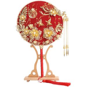 Ronde Chinese Fan Chinese Hand Fan Vintage Rode Ventilator Met Kwastje Voor Bruid Party Decoratie Hogard