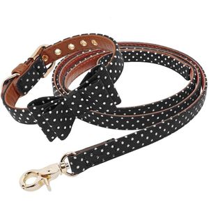 Puppy Halsband en riem Set Lederen Pet Cat Strik Kraag Polka Dot Lood Touw Chihuahua Kleine Honden Wallking Kragen riemen