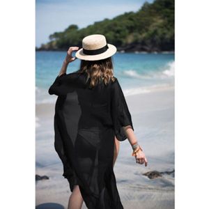 Zomer Solid Lange Mouwen Bikini Cover Ups Dames Strand Lange Maix Kafan Zwemkleding Beachwear Zonnejurk