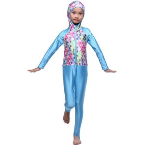 Meisjes Een stuk Badpakken Hooded Full Cover Moslim Swimwears Islamitische Kinderen Arabische Islam Beach Wear Lange Zwemkleding Burkinis