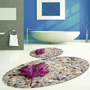 Anders Bruin Pebble Stenen Paars Leaf Oval 2 Pcs 3d Patroon Bad Matten Anti Slip Soft Wasbare Badkamer Mat wc Tapijten