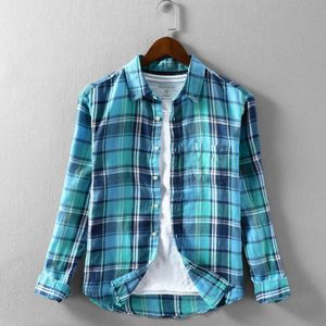 Plaid Linnen Shirts Voor Man Katoen Hennep Gemaakt Ademend Comfortabele Losse Rode Plaid Lange Mouwen Herfst Winter FML01