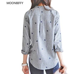 Moederschap Vrouwen Blouse Casual Strepen Tops Big Size Vrouwen Kleding Borduren Vest Shirts Met Lange Mouwen Vrouwen Kleding