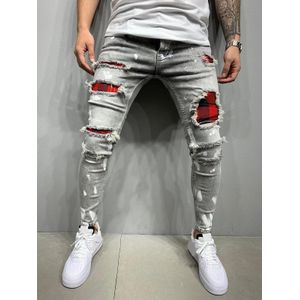 Heren Broek Fashions Mannen Spijkerbroeken Heren Grey Skinny Stretch Jeans Broeken Mannen Gedrukt Patch Stretch Patch Jeans Mannen