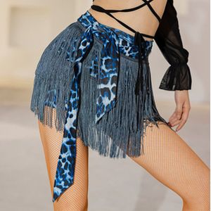 Volwassen Vrouwen Latin Dance Kwastje Hip Sjaal Rok Dames Omzoomd Luipaard Print Hip Driehoekige Rok Dancewear Prestaties Kleding
