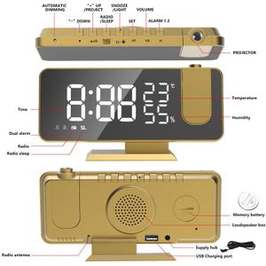 Fm Radio Digitale Wekker Tijd Snooze Horloge Tafel Elektronische Desktop Usb Wakker Klok Met 180 Graden Projectie Led klokken