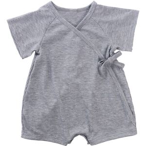 Baby Zomer Kleding Kinderen Baby Baby Meisjes Jongen Vleugels Romper Korte Mouwen Jumpsuit Solid V-hals Side Bandage playsuit