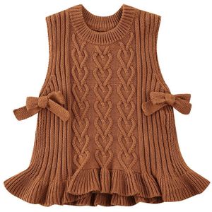 Baby Meisje Mode Boog Solide Trui Vest 6M-3Y Baby Peuter Kinderen Lente Herfst Casual Mouwloze Knit Top Vest Outfits