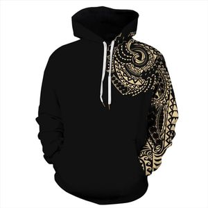 Herfst Winter Vrouwen/mannen Workout Trui Losse Sport Hooded Hoodies Totem 3D Print Jas Tops Zwart Sweatshirt Training trui