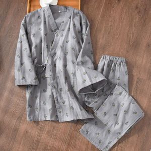 Japanse Losse Kimono Paar Pyjama Sets Katoen Gaas Pony Print Eenvoudige Yukata Nachtjapon Nachtkleding Badjas Paar Suits Lente