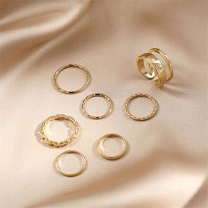 7 Stuk Punk Joint Ringen Set Geometrische Minimalistische Sieraden Metalen Ronde Gouden Ring Voor Vrouwen Bruiloft Accessoires