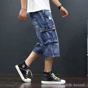 Zomer Kalf-Lenth Broek Gat Denim Shorts Mannen Plus Size 4XL Heren Shorts Trend Retro Pocket Bedelaar Hip hop Jeans
