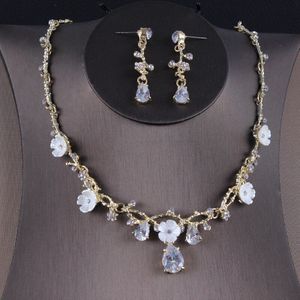 Chuhan Koreaanse Bruid Gouden Kroon Ketting Oorbellen Drie Sets Kroon Trouwjurk Accessoires Bruiloft Haar Accessoires C360