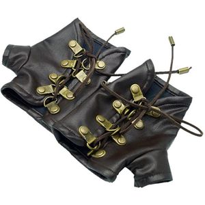 Vrouwen Steampunk Vingerloze Handschoenen-Bruin Faux Leather Lace-Up Handschoenen Steampunk Accessoires