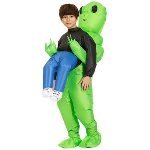 Groene Alien Carrying Menselijk Kostuum Opblaasbare Grappige Blow Up Pak Cosplay voor Party AIC88