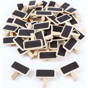50 Mini schoolbord hout bericht slate rechthoek clip clip panel card memo label prijs plaats nummer tafel