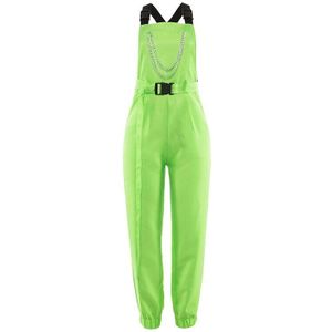 Nibber Fluorescerend groen Bib broek vrouwen Straat zwart casual broek speelpakjes lente dames Solid Volledige jumpsuits