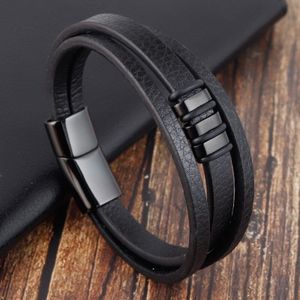 Unisex Multi-Layer Geweven Leer En Roestvrij Staal Combinatie Mannen Lederen Armband Zwart Bruin Mannelijke Sieraden Cadeau