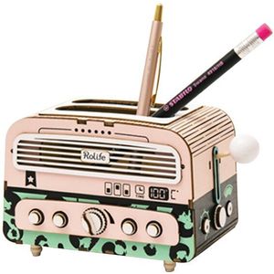 Robotime Diy Penhouder Telefooncel Recorder Radio Rugzakken Pennenbakje Houten Desktop Opbergdoos Voor Kinderen Meisje