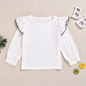 Peuter Baby Meisjes Wit T-shirt Herfst Lange Mouw Losse Ruche Tops Crew Neck Rechte Tee Fotografie Kinderen