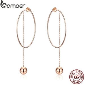 Bamoer Populaire 100% 925 Sterling Zilver Grote Cirkel Ronde Long Chain Oorbellen Voor Vrouwen Rock Stijl Oorbellen Sieraden SCE569