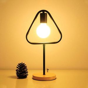 Geometrie Eenvoudige Moderen E27 Tafellamp Hout Stand Vierkante Ronde Driehoek LED Bureaulamp Creatieve Loft Studie Iron Bureaulampen