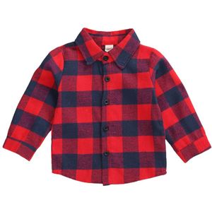 1-6Y Peuter Baby Meisjes Jongens Casual Shirt Xmas Tops Herfst Plaid Print Lange Mouwen Button Fly Shirt Tops katoenen Kleding