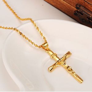 Mannen Kruis Ketting Hanger Vrouwen INRI Juses Kruisbeeld Christendom Sieraden 24 K Geel Massief Gouden GF INBI Jezus van Nazareth koning